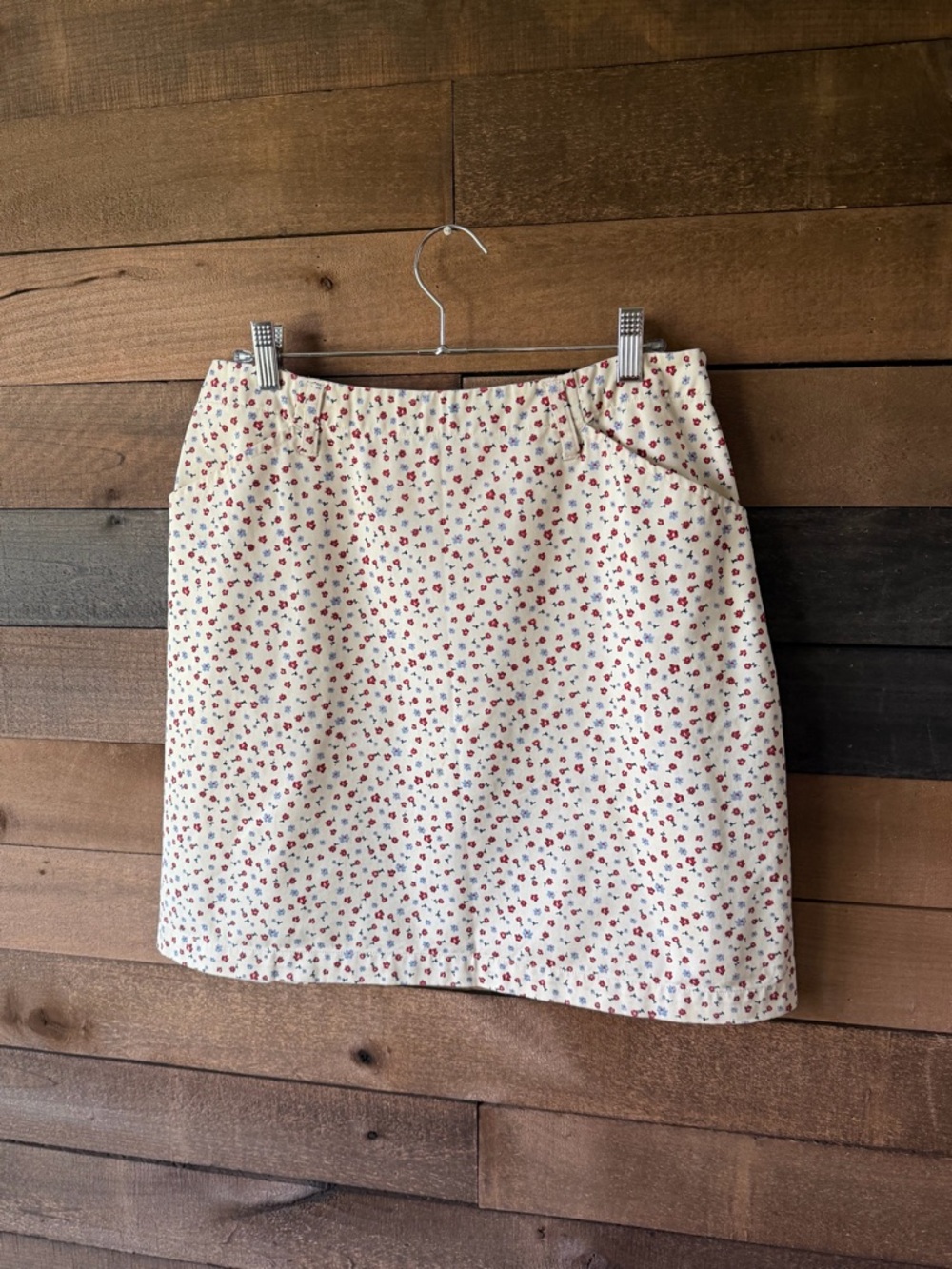 Vintage Christopher & Banks Floral Cotton Skirt Cream Summer Midi Pockets - Picture 2 of 10